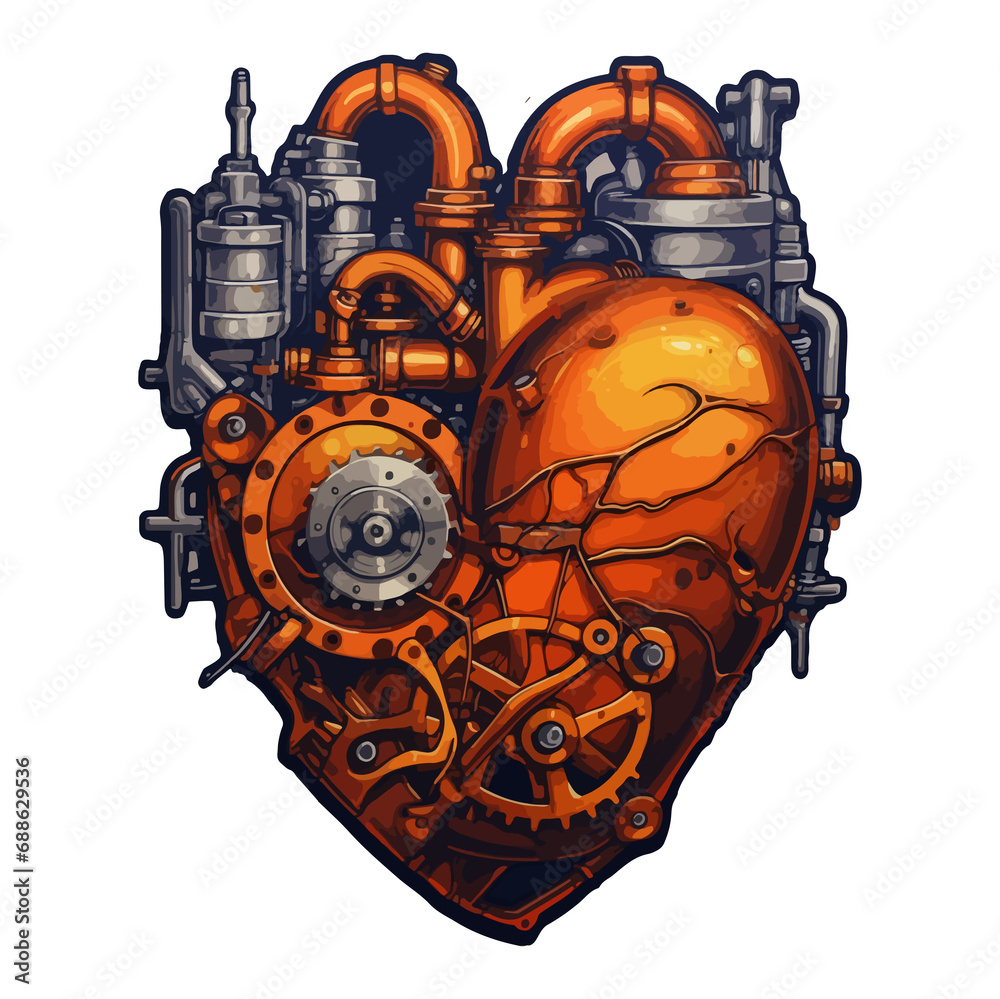 Heart in cyberpunk style organ and mechanic patch
