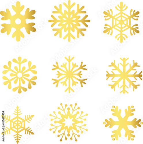 set of golden snowflakes