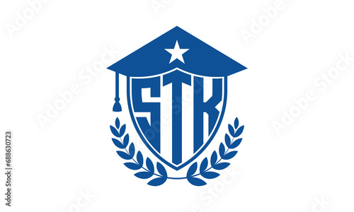 STK three letter iconic academic logo design vector template. monogram, abstract, school, college, university, graduation cap symbol logo, shield, model, institute, educational, coaching canter, tech photo