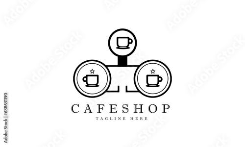 Silhouette coffee shop logo board, suitable for restaurants, roadside coffee shops, isolated on a white background