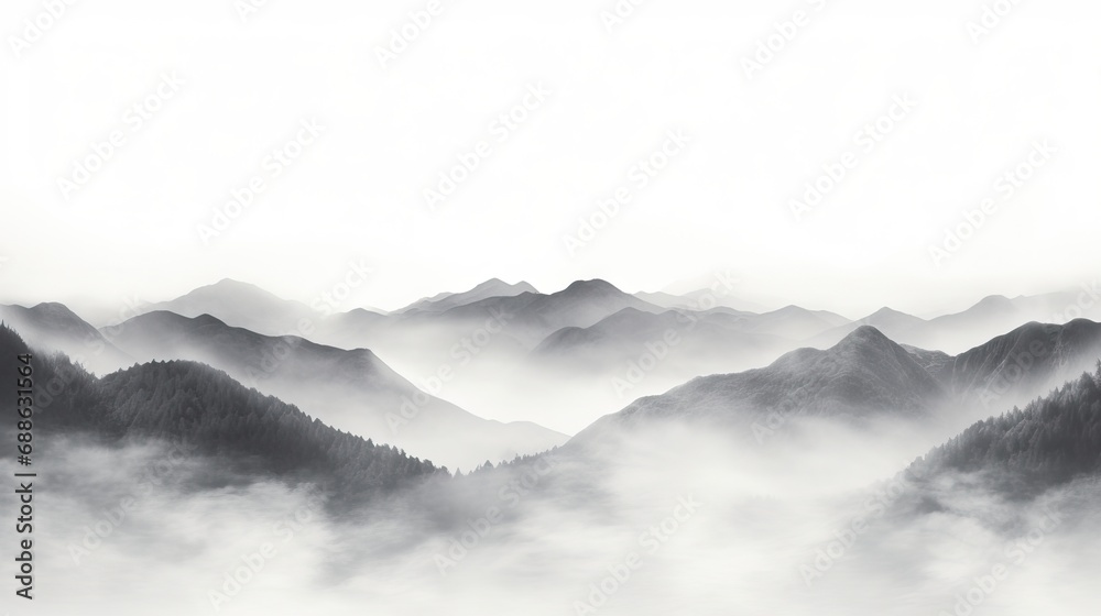 Foggy landscape in the Romanian Carpathians. AI generated image - obrazy, fototapety, plakaty 
