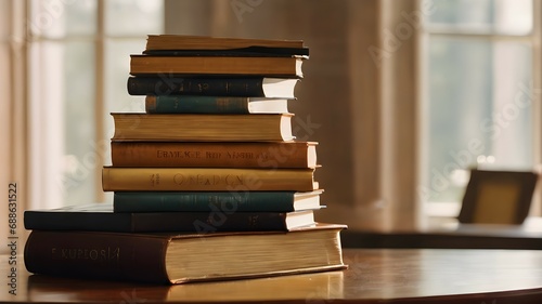 Pile Of Books On The Desk