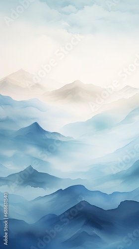 Abstract landscape poster. Nature wall decor contemporary art print, mid century mountain background. AI generated image © Or