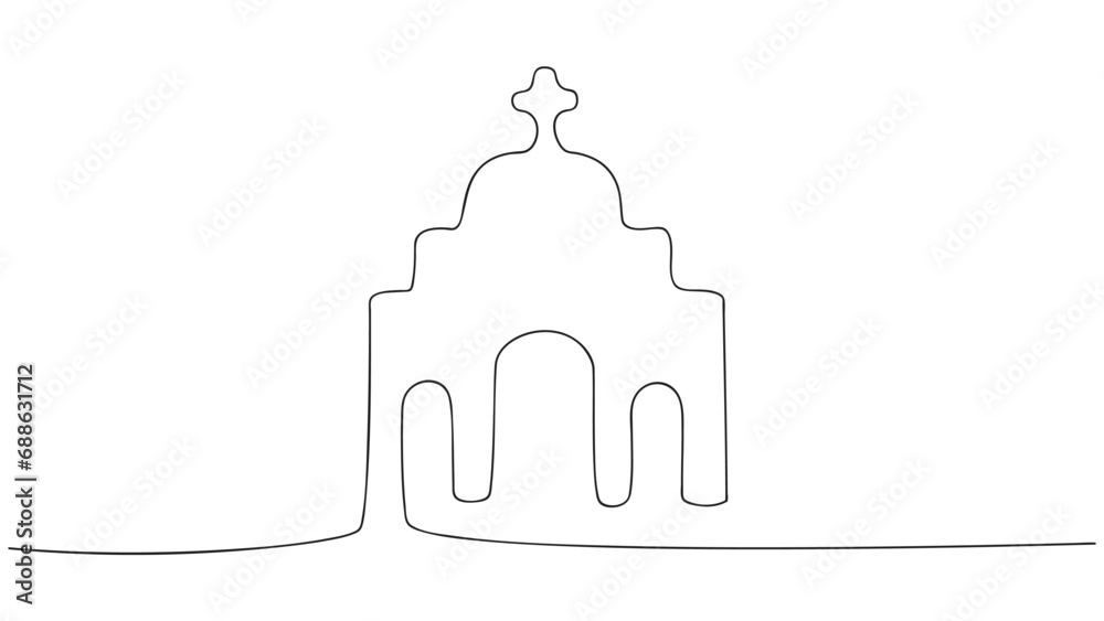 Church in continuous line art drawing style. Vector illustration Church in continuous line art drawing style. Vector illustration