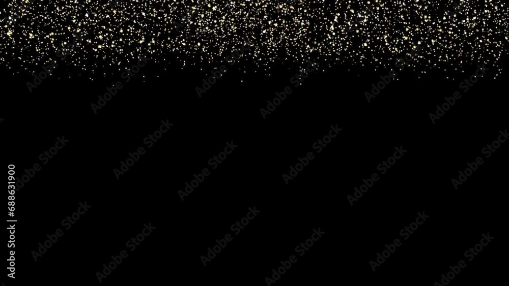 4K Gold Explosion effect. Festive Fireworks. Isolated on black background. Floating golden sparkles. Glowing Particles. Overlay. 60 fps