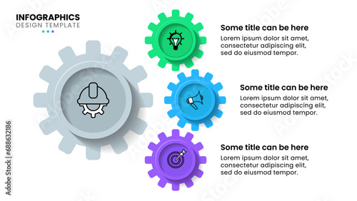 Infographic template. 3 gears with icons. Work process