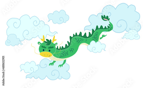 雲の隙間から覗く龍のイラスト