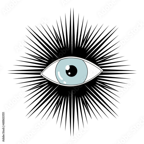Eye of Providence. Masonic symbol. Sacred geometry, religion, spirituality, occultism. All seeing eye inside triangle pyramid. Vector illustration.