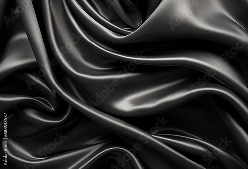 Luxurious high definition black silk fabric with a smooth texture, beautiful folds and curves, perfect for backgrounds, wallpaper or design projects.