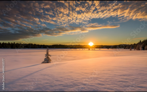 Enchanting Winter Sunrise  Embracing the Serenity of a Snowy Wonderland