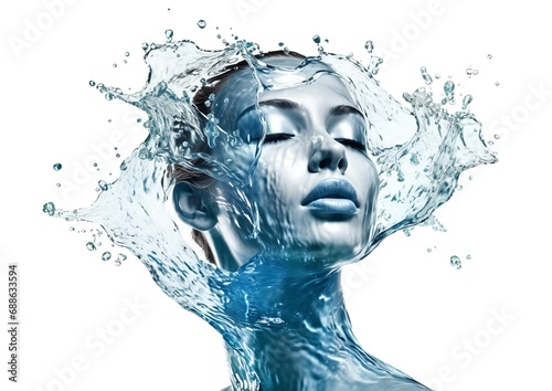 Woman with water splashes, beauty concept of skin moisturizer