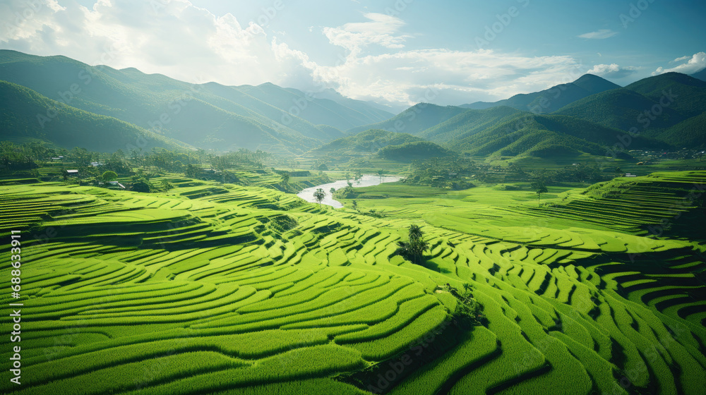 Green rice terraces in Asian countries Green rice terraces in Asian countries