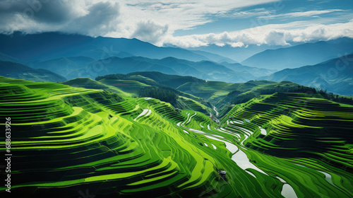 Green rice terraces in Asian countries