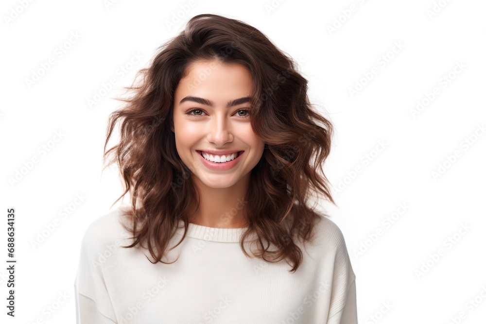 Happy confident woman on white background Happy confident woman on white background