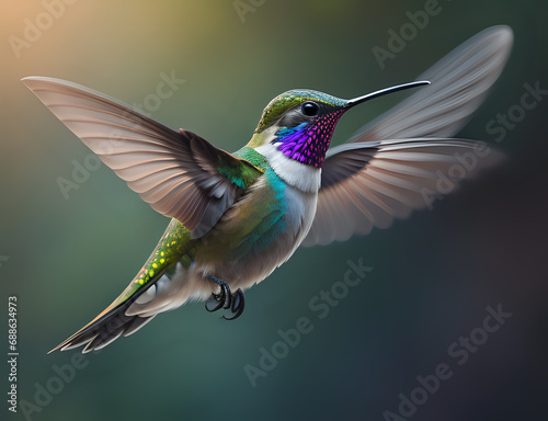 fliegender Kolibri mit lila Brust photo