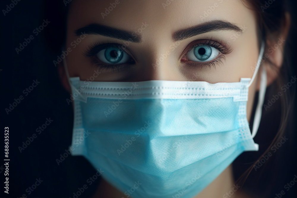Protected woman from seasonal virus coronavirus infection generative AI illustration Protected woman from seasonal virus coronavirus infection generative AI illustration