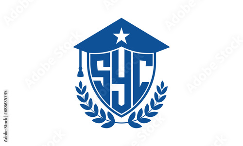 SYC three letter iconic academic logo design vector template. monogram, abstract, school, college, university, graduation cap symbol logo, shield, model, institute, educational, coaching canter, tech photo