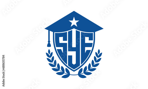 SYE three letter iconic academic logo design vector template. monogram, abstract, school, college, university, graduation cap symbol logo, shield, model, institute, educational, coaching canter, tech