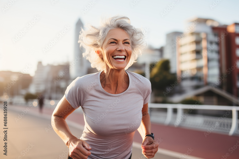 Fitness older woman running outside in the morning. Active healthy lifestyle among seniors. Fitness older woman running outside in the morning. Active healthy lifestyle among seniors.