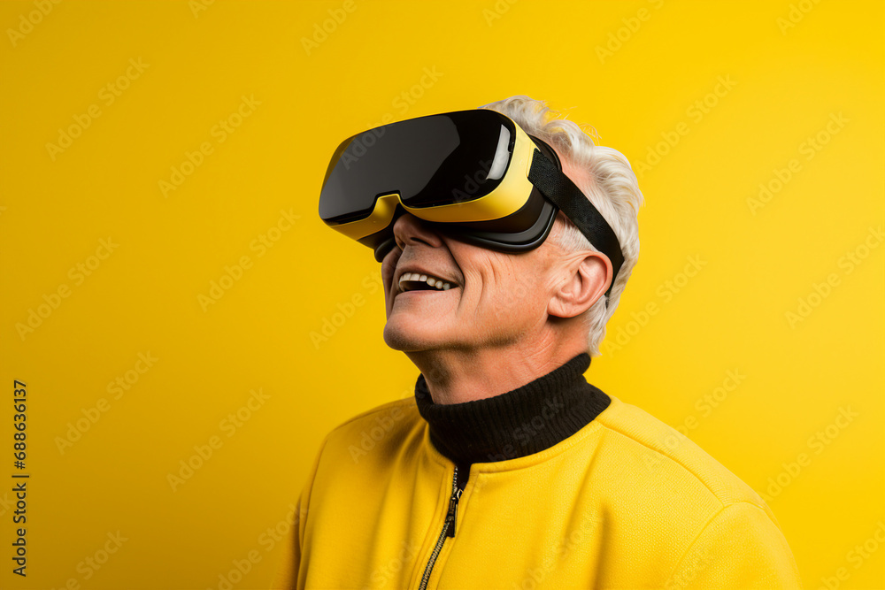 Youngster watching 3d object in virtual world fun cheerful vr glasses goggles generative ai Youngster watching 3d object in virtual world fun cheerful vr glasses goggles generative ai