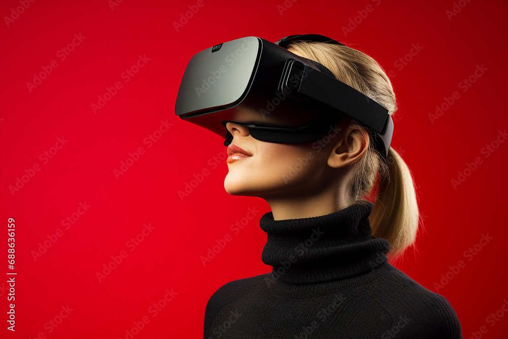 Youngster watching 3d object in virtual world fun cheerful vr glasses goggles generative ai Youngster watching 3d object in virtual world fun cheerful vr glasses goggles generative ai