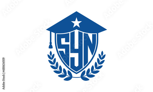 SYN three letter iconic academic logo design vector template. monogram, abstract, school, college, university, graduation cap symbol logo, shield, model, institute, educational, coaching canter, tech