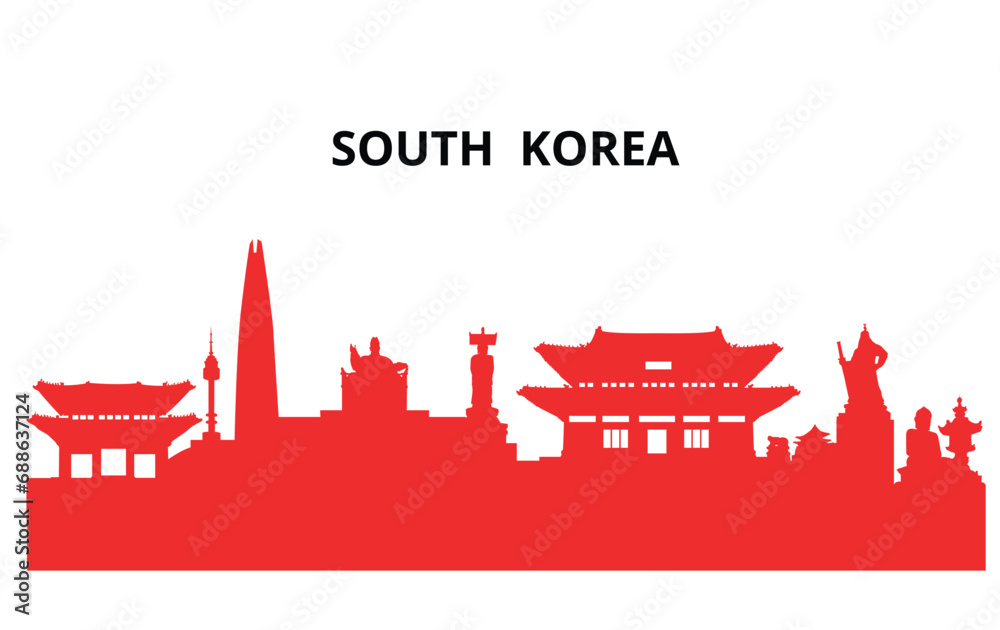 South Korea landmark silhouettes, vector and illustration.