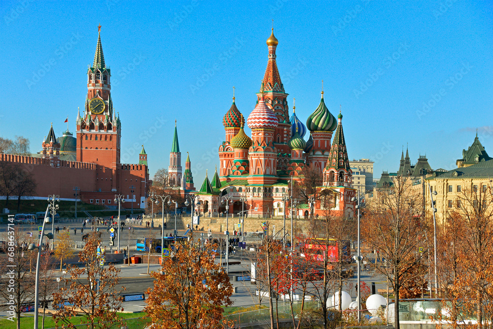 Russia, Moscow Kremlin, St. Basil's Cathedral,  Zaryadye Park