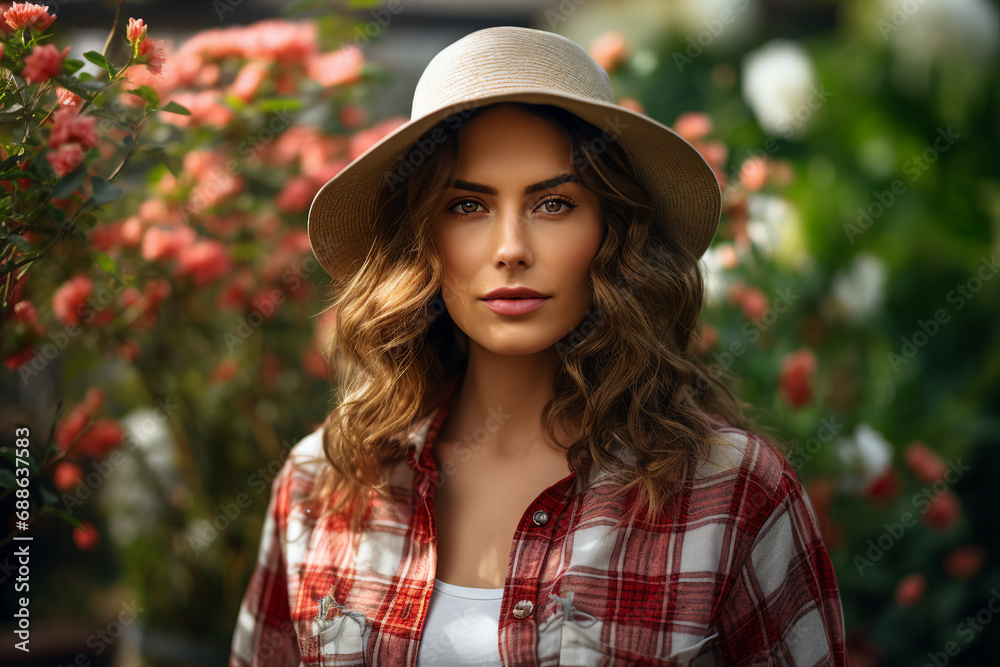 Greenhouse owner entrepreneur standing next to healthy garden harvest Generative AI