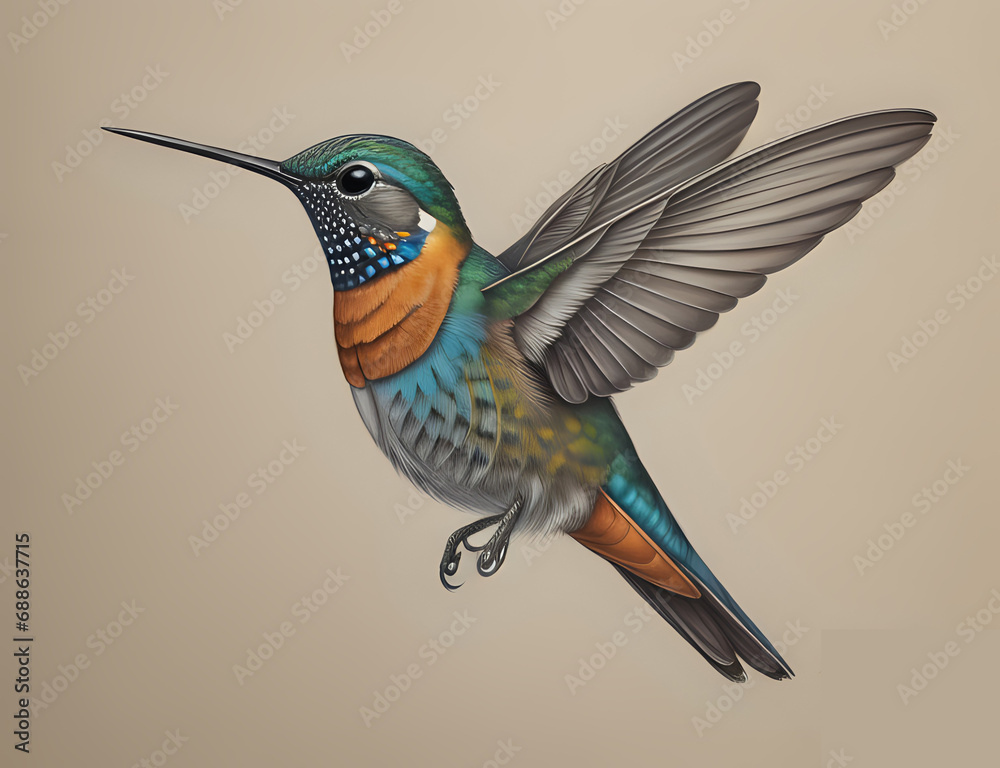 Obraz premium fliegender Kolibri mit oranger Brust