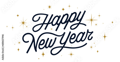Lettering. Happy New Year. Lettering text, calligraphy handwriting for christmas happy new year. Holiday christmas background, happy new year symbol for web, print. Greeting card. Vector Illustration