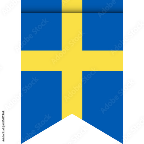 Sweden flag or pennant isolated on white background. Pennant flag icon.