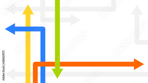 Colored arrows pointing to different directions on white background. 