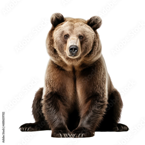 a grizzly bear sitting isolated on transparent background or white background. photo