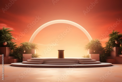 New year festival with stage product display cylindrical shape and festive decoration for New year, Minimal scene for mockup products, promotion display, 3D rendering product display platform.