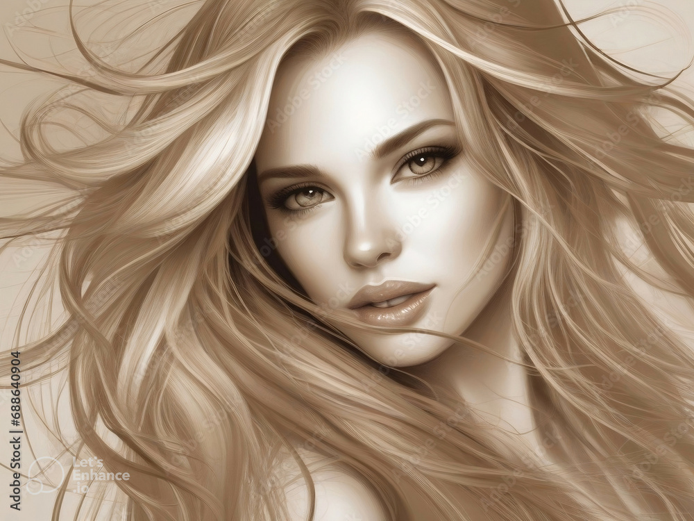 Obraz premium Vector Illustration: Beautiful Woman with Long Blonde Hair