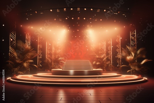New year festival with stage product display cylindrical shape and festive decoration for New year, Minimal scene for mockup products, promotion display, 3D rendering product display platform.