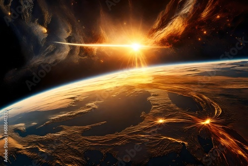   inspiring view of sunrise as seen from earth s orbit in space. this image captures the breathtaking spectacle of the sun s golden rays illuminating the curvature of our planet  generative al-