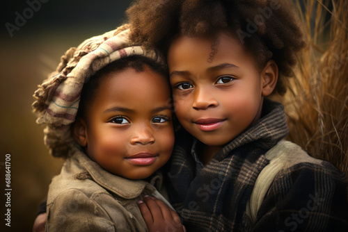 Portrait of happy African American children, brother and sister.