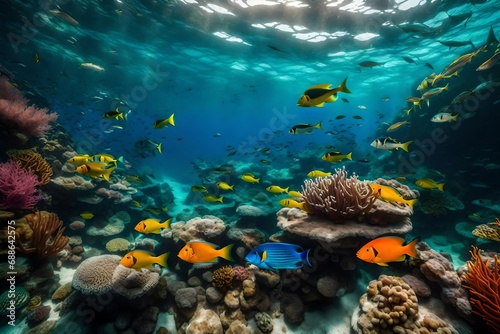   tropical sea underwater fishes on corel reef aquarium wildlife colorful landscape nature diving--