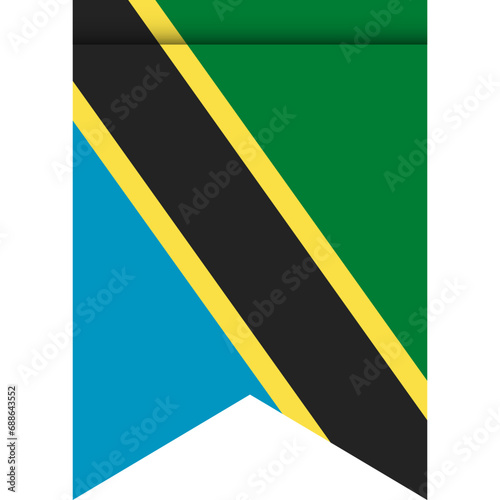 Tanzania flag or pennant isolated on white background. Pennant flag icon.