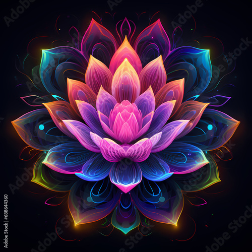 a symphony featuring the chromatic glow of neon lights and abstract lotus elements