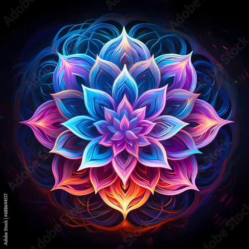 a symphony featuring the chromatic glow of neon lights and abstract lotus elements © Cao