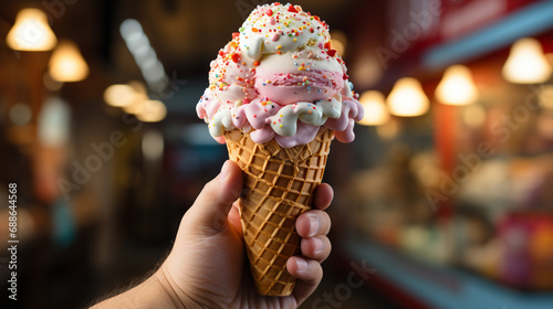Hand holding ice cream.