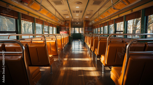Inside view of empty school bus.