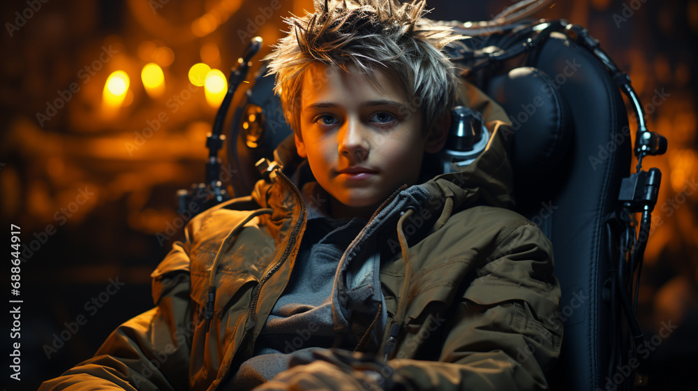 Young boy sitting in chair. Young boy sitting in chair.