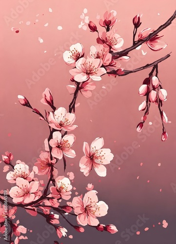 舞い散る桜と花びらの背景、イラスト｜Background, illustration of falling cherry blossoms and petals. Generative AI 