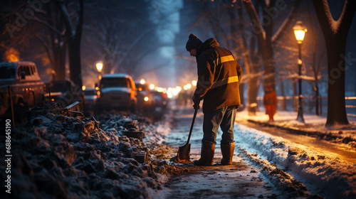 Man in street at winter.