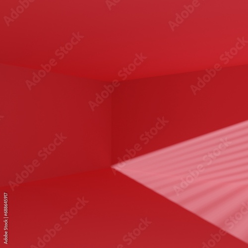 red empty room with window shadow, 3D rendering