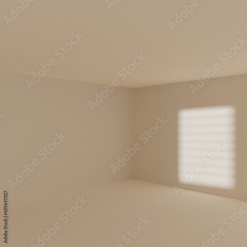 brown empty room with window shadow, 3D rendering